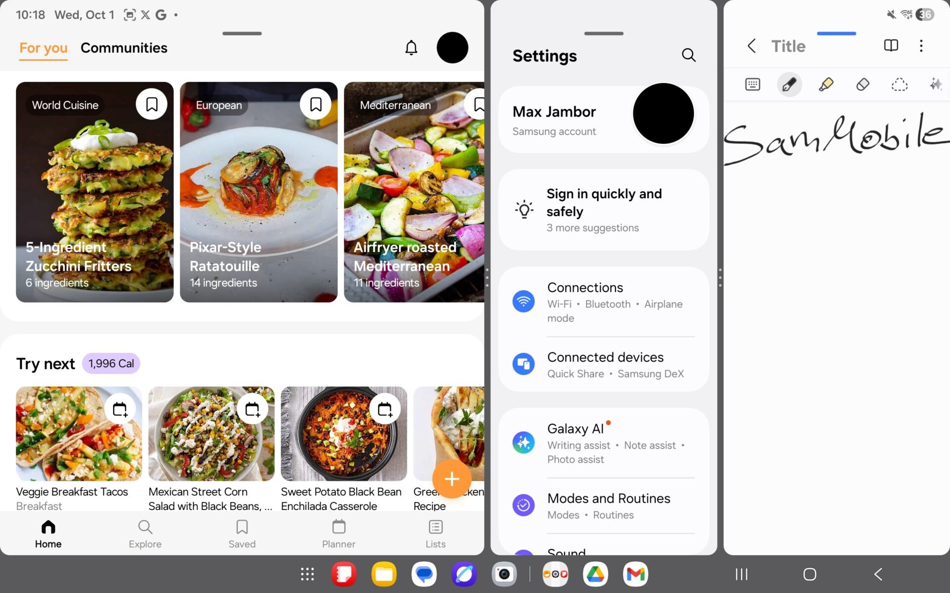 Экран планшета Samsung с интерфейсом многозадачности One UI 8
