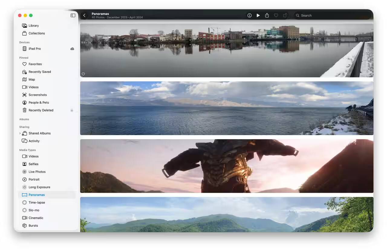 Обзор macOS 26 Tahoe: свежий дизайн и мир без Launchpad 5 Экран iPad Pro с фотографиями пейзажей и природы