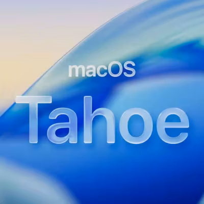 macOS 26 Tahoe с новым интерфейсом и современным градиентным фоном на экране Mac