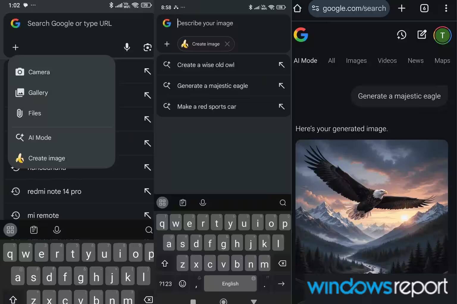 экран смартфона с меню поиска в Chrome Canary на Android