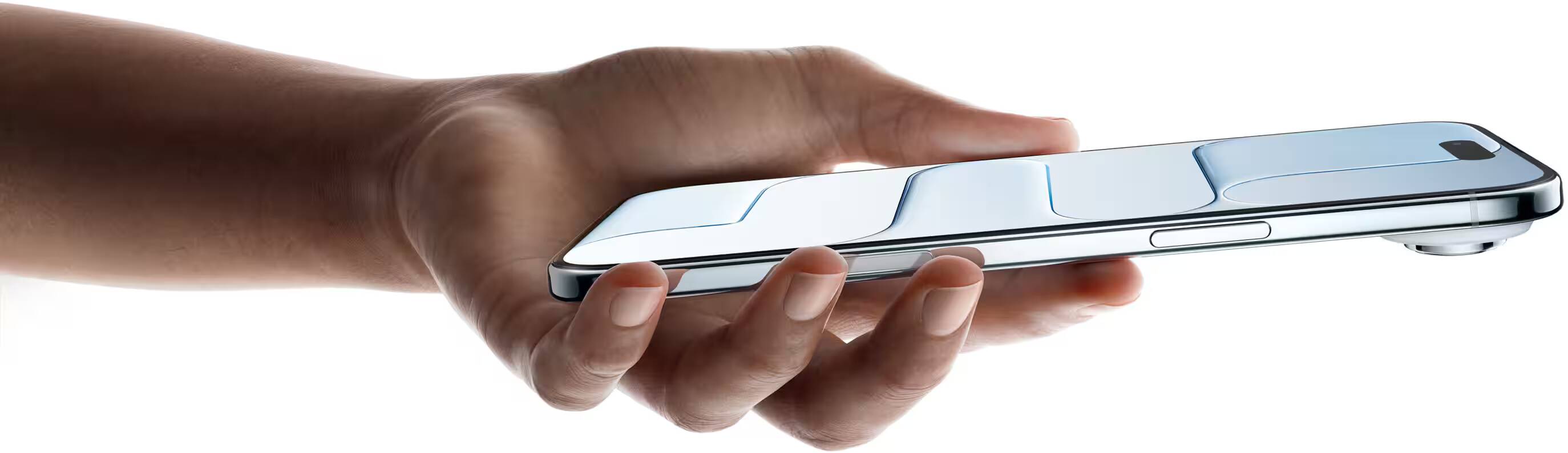Рука держит белый iPhone Air 2 сбоку