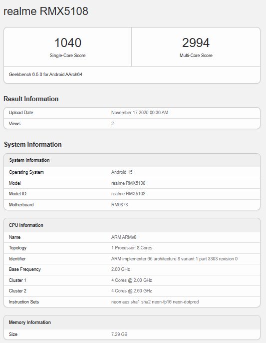 Realme готовит смартфон, который может изменить P-серию 6 realme rmx5108 geekbench