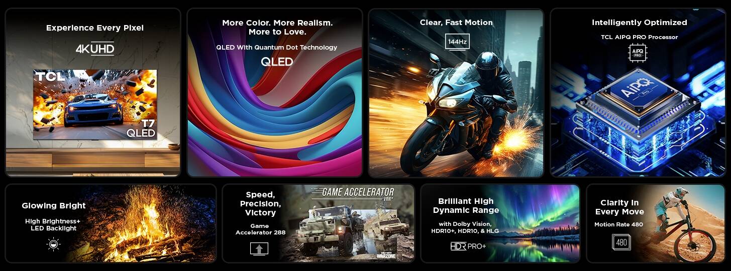 TCL представила серию телевизоров T7 с QLED-панелями, частотой до 144 Гц и Google TV 3 tcl t7 4k qled tv 1