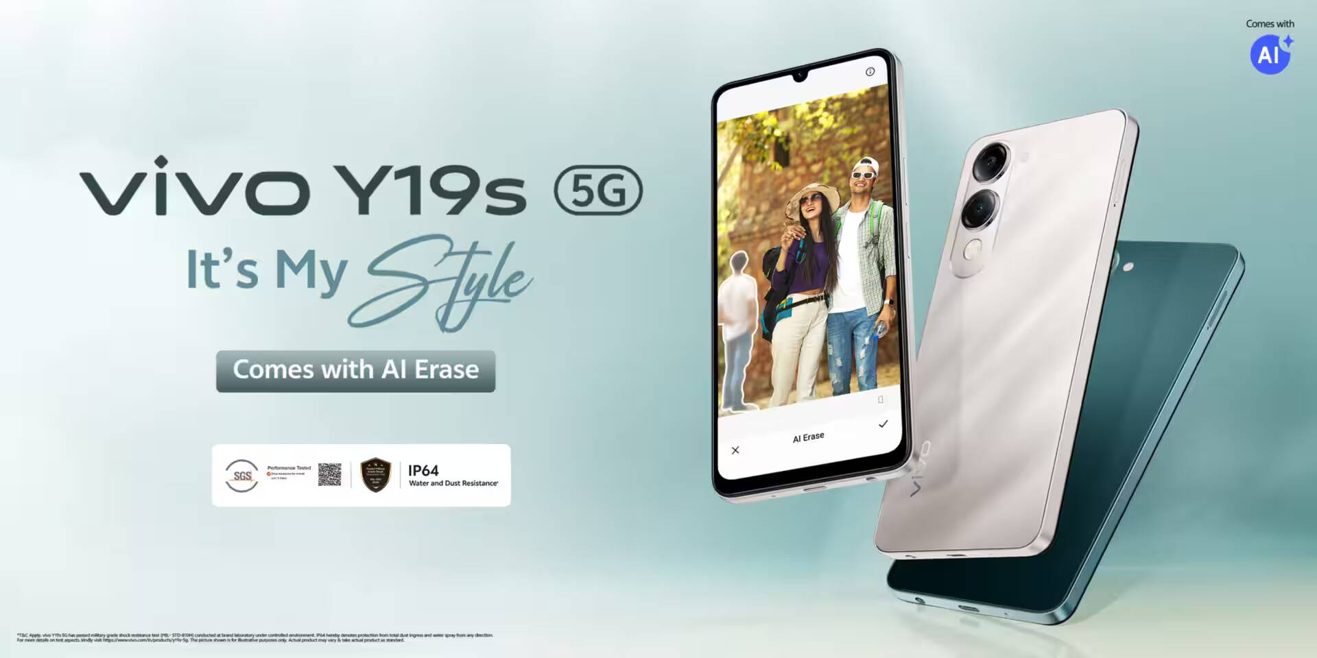 Мобильный телефон Vivo Y19s 5G с двумя камерами и дисплеем