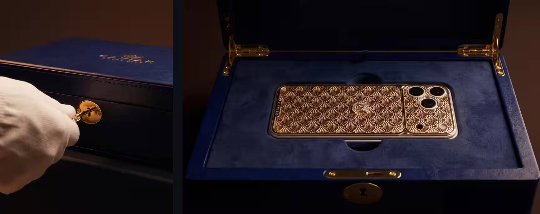 Caviar представила подарочный набор Billionaire’s Surprise с золотым смартфоном и шоколадным яйцом за $12 000 2 Золотой смартфон Caviar Billionaire’s Surprise в подарочной коробке с синтым бархатом