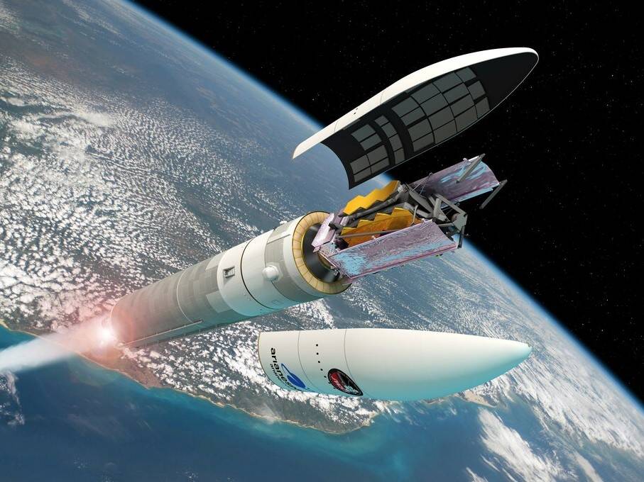 a conceptual image of the james webb space telescope deploying into orbit