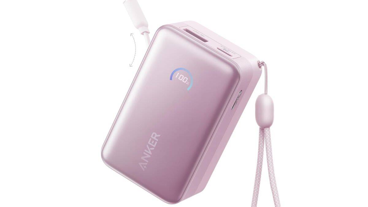 anker nano power bank 10k 45w built in retractable usb c cable pink