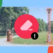 magic eraser icon with an error symbol over a photo of a trash can and lamp post highlighted in red