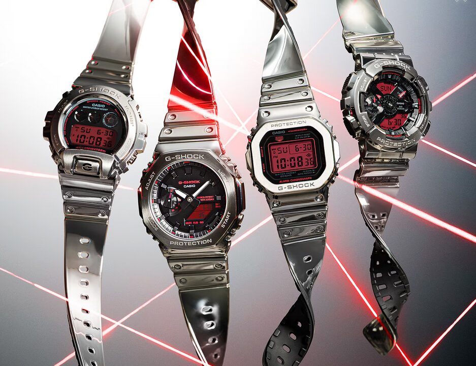 new metal casio g shocks with red displays