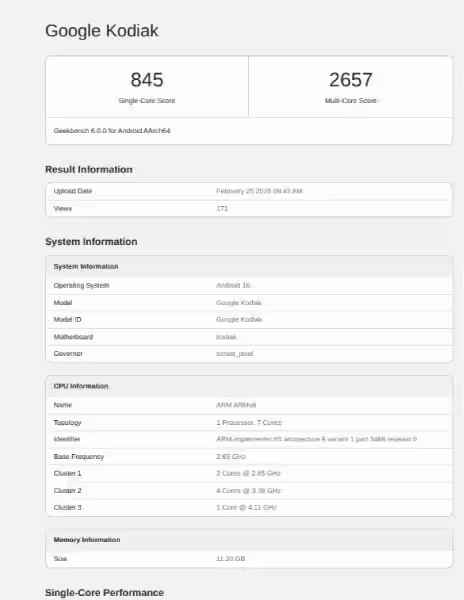В Geekbench заметили Tensor G6 в 7‑ядерной конфигурации 3 pixel 11 tensor g6 benchmark