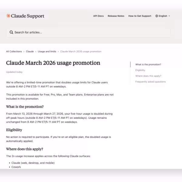 Anthropic удвоили лимиты Claude с 13 по 27 марта 2026 года