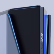 Консоль PlayStation 6 с элегантным дизайном голубой подсветкой