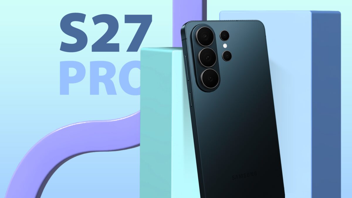 a samsung galaxy s27 pro smartphone render with the text s27 pro in the background