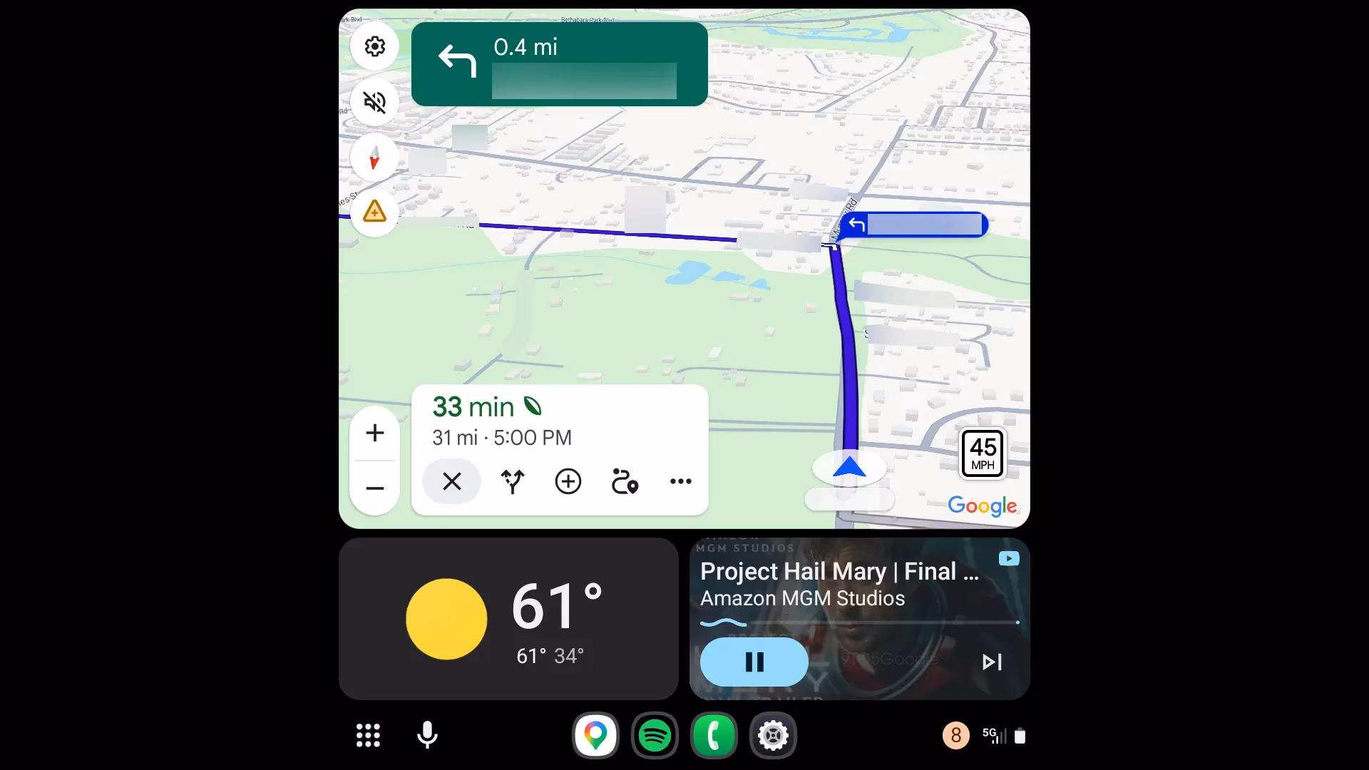 Интерфейс управления YouTube в Android Auto