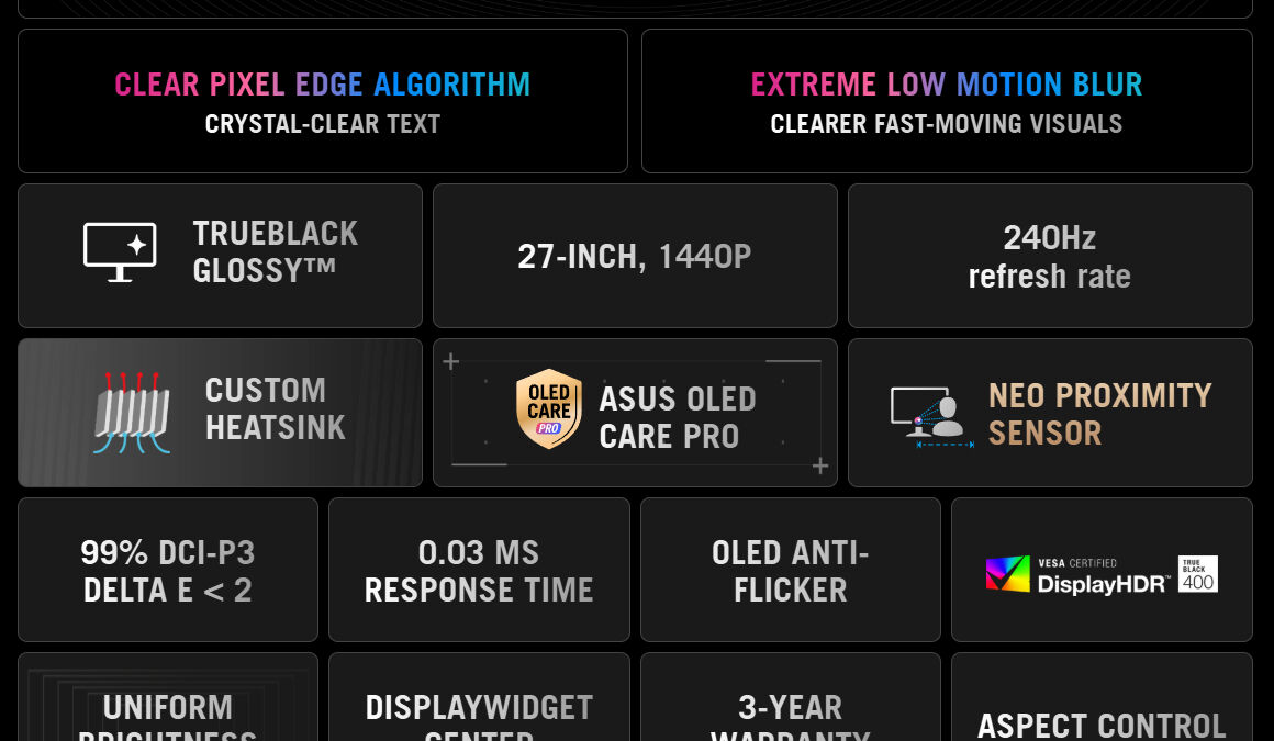 Технические характеристики игрового монитора Asus ROG Strix OLED XG27AQDMG Gen 2