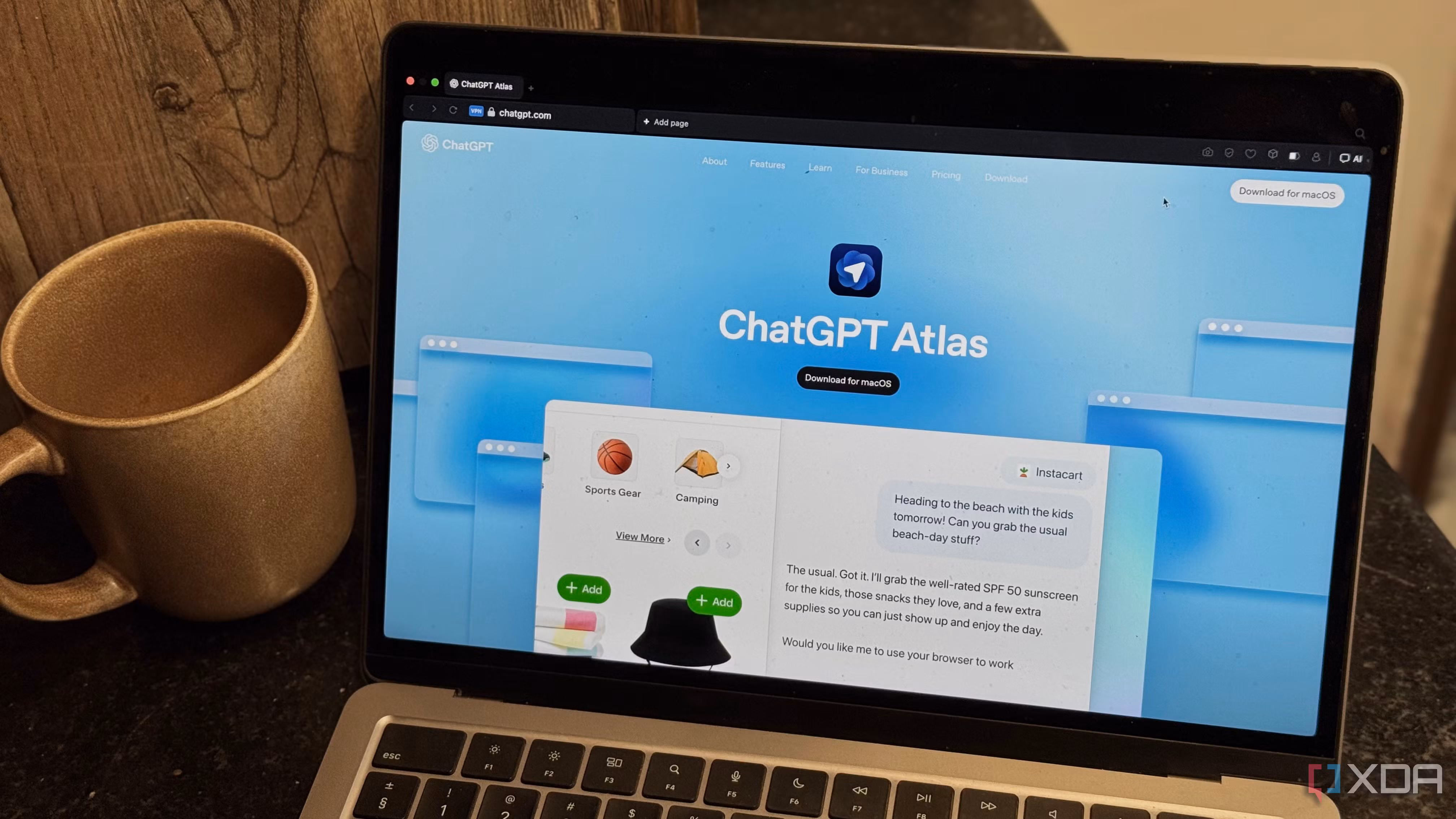 Интерфейс ChatGPT Atlas на macOS