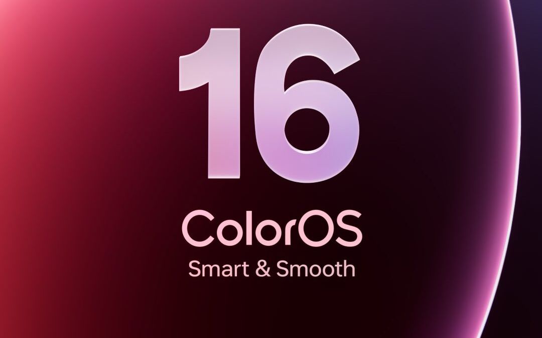 Экран смартфона Oppo с логотипом ColorOS 16 и фоном градиентных цветов