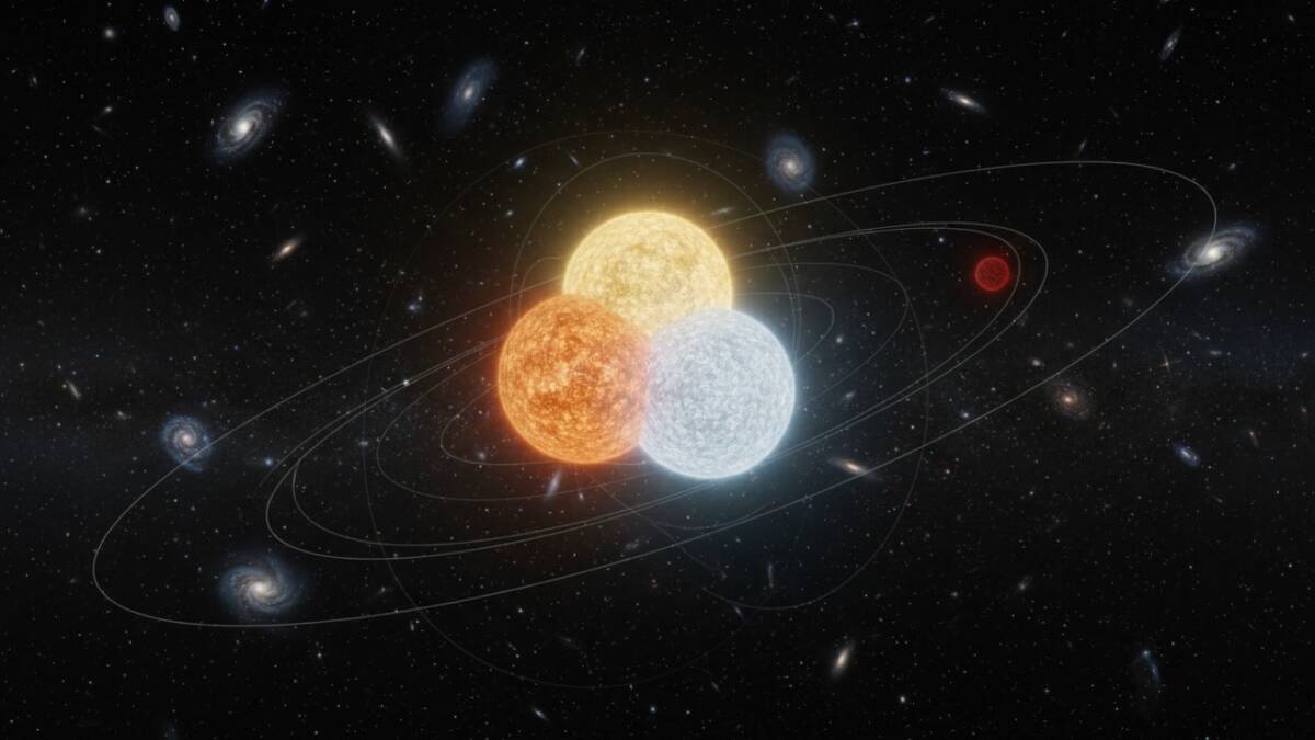 Астрономы нашли самую компактную четырёхзвёздную систему с редкой иерархией 3+1 1 converted20 202026 03 04t105839.120 large