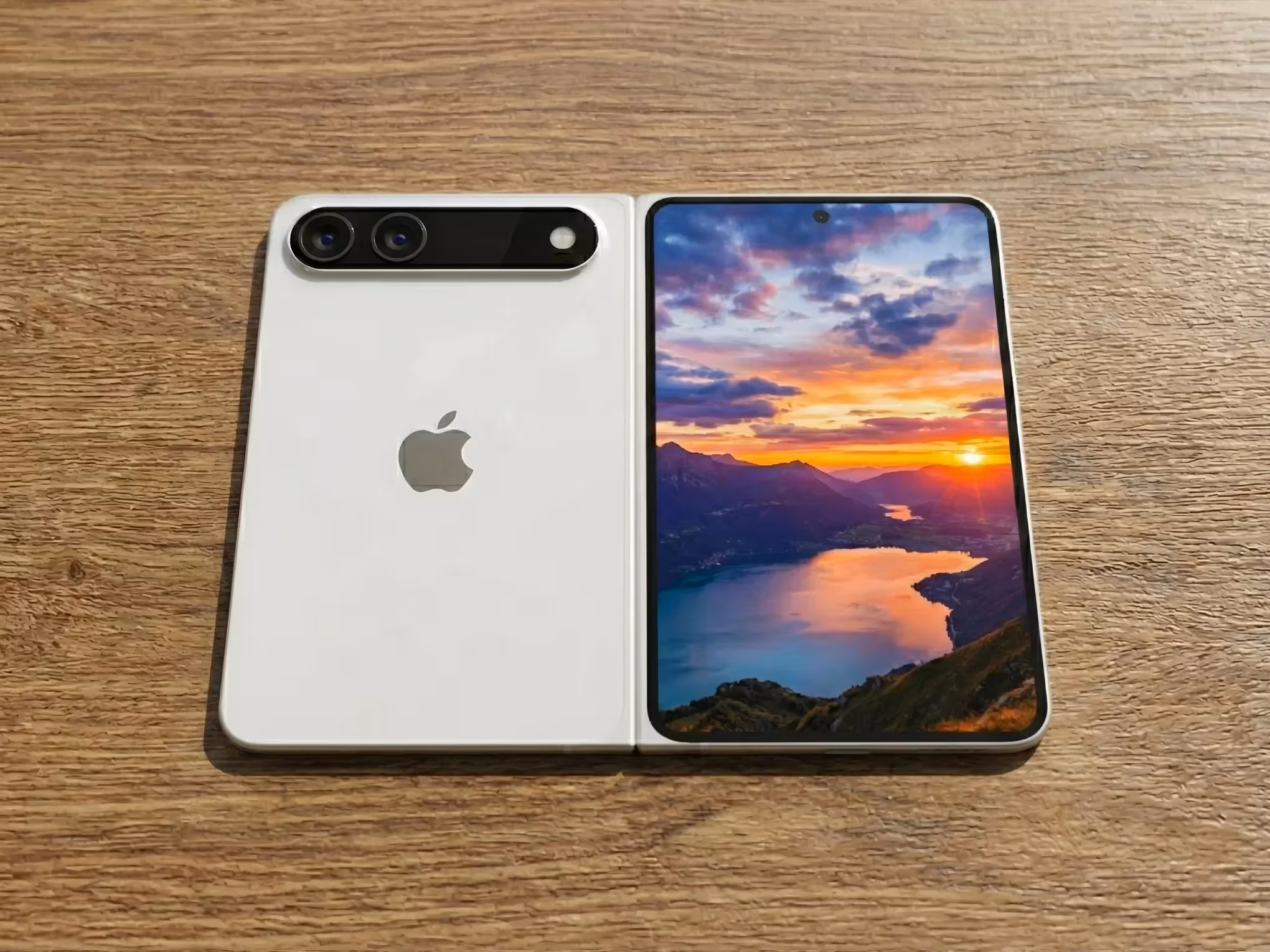 Foldable iPhone concept showing dual-screen design unfolded