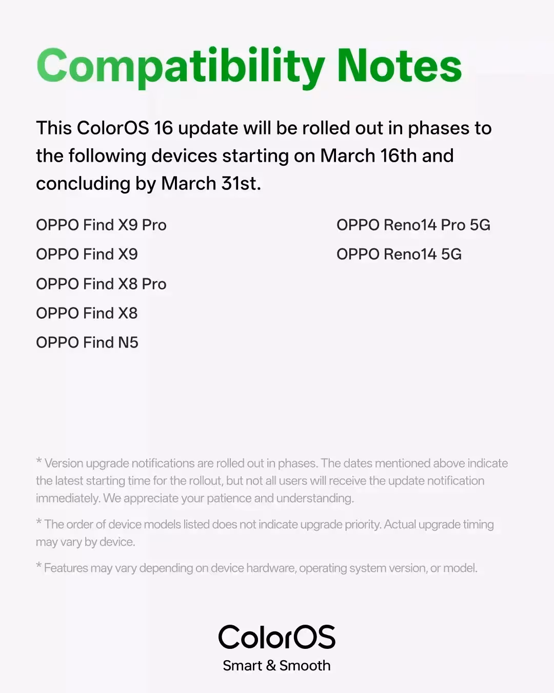 OPPO смартфоны с ColorOS 16