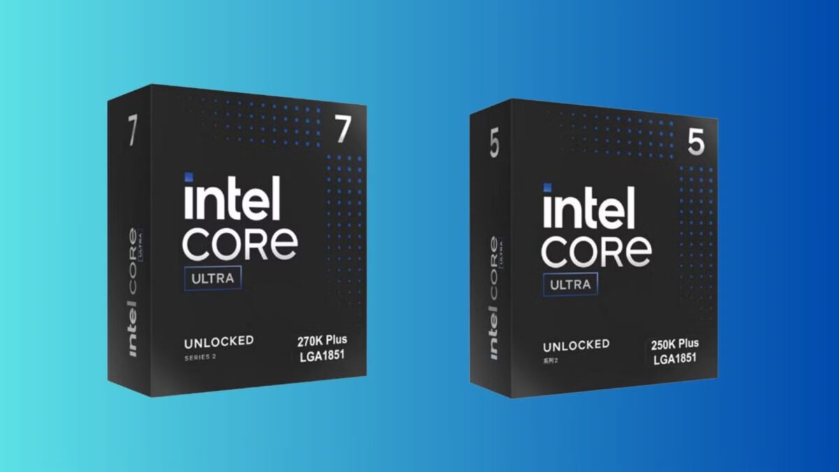 Коробка процессора Intel Core Ultra 200S Plus фронтальный вид с логотипами и характеристиками