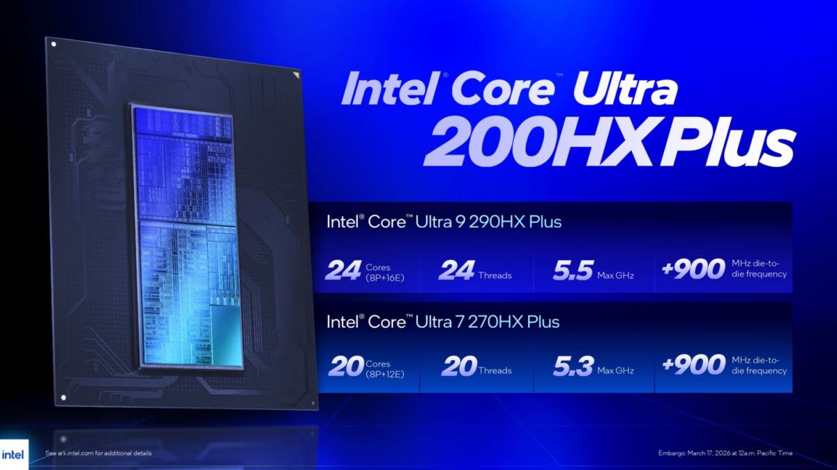 Intel представила Core Ultra 9 290HX Plus и 7 270HX Plus для игровых ноутбуков