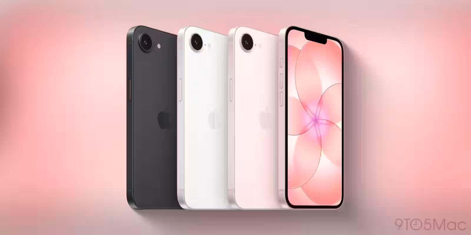 Картинка с изображением iPhone 13 в черном, белом и розовом цветах с дисплеем