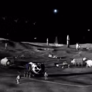 Лунная база с модулями и ракетами НАСА