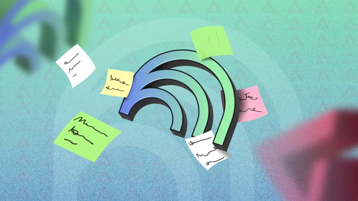 notebooklm logo surrounded by floating messy sticky notes and paper scraps