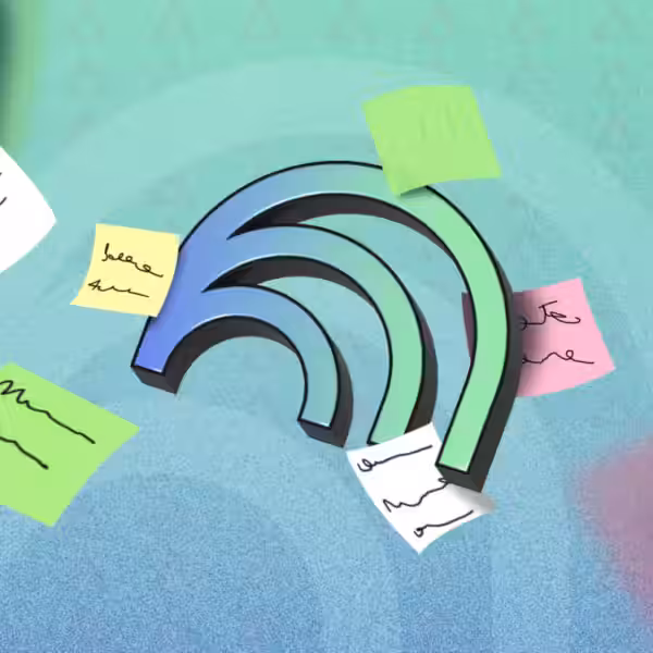 notebooklm logo surrounded by floating messy sticky notes and paper scraps