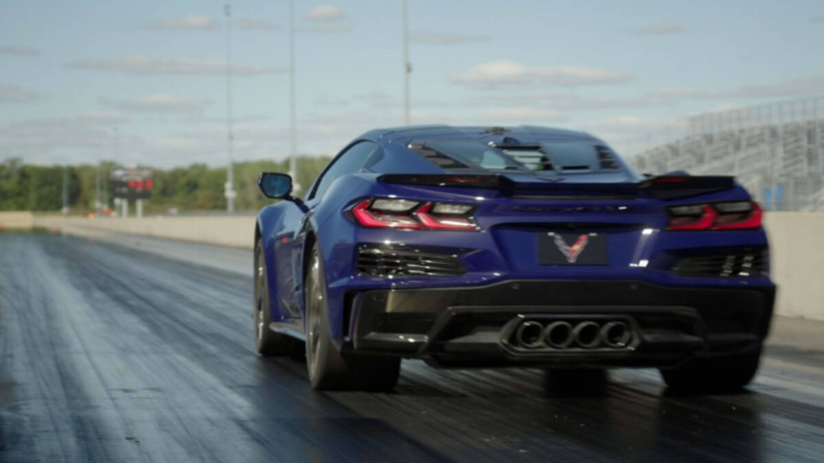 rear view of corvette zr1x on drag strip preproduction model shown actual production model may vary