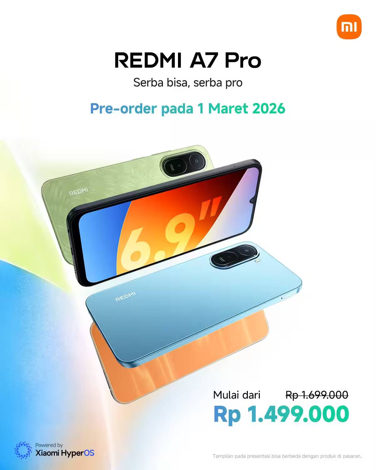 Redmi A7 Pro представлен официально: экран 6,9 дюйма, батарея 6000 мАч и цена около 100 долларов 1 Картинка смартфона Redmi A7 Pro с тремя цветами корпуса