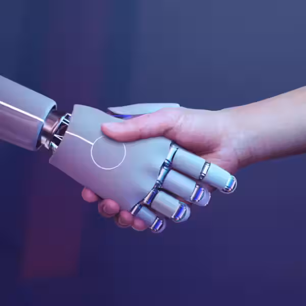 robot handshake human background futuristic digital age 1 min
