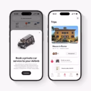 Два экрана мобильных приложений Airbnb для заказов на авто и путешествий