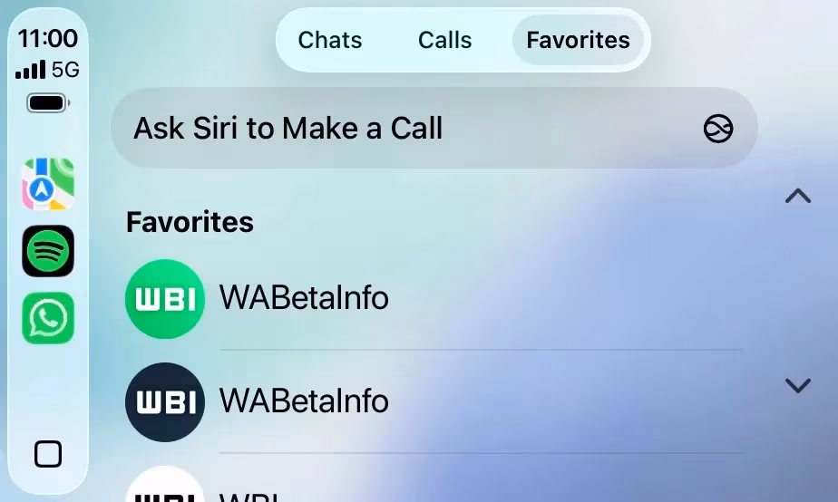 Избранные контакты в WhatsApp для CarPlay