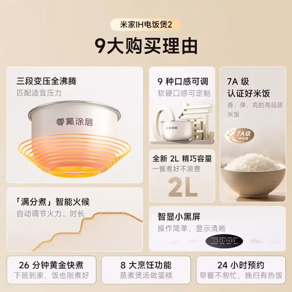 Xiaomi представила рисоварку Mijia IH Rice Cooker 2 с керамической чашей без фтора 3 Xiaomi Mijia IH Rice Cooker 2