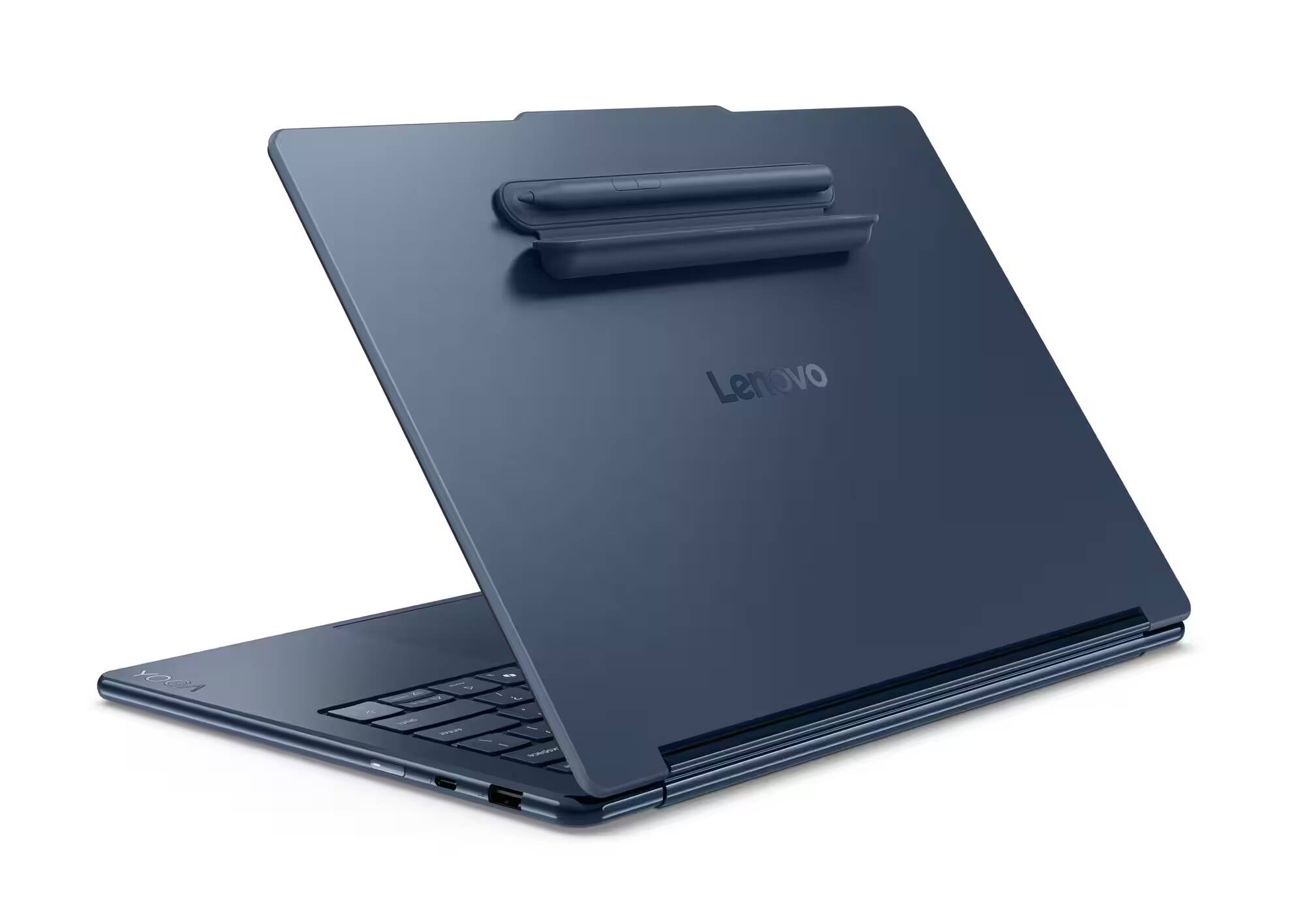 Цветной Lenovo Yoga 9i 2-in-1 Aura Edition с задней клавиатурой и ручкой viewed from задней стороны