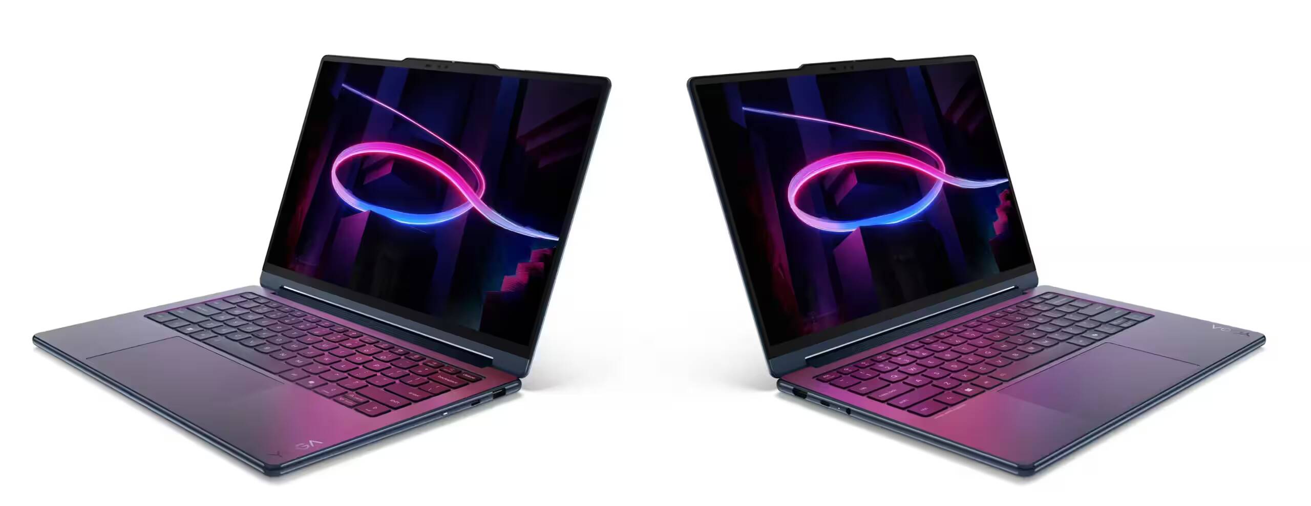 Ноутбук Lenovo Yoga 9i Aura Edition в раскрытом виде с экраном, показан интерьер клавиатуры и дисплея