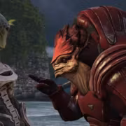 Два персонажа из Mass Effect на берегу