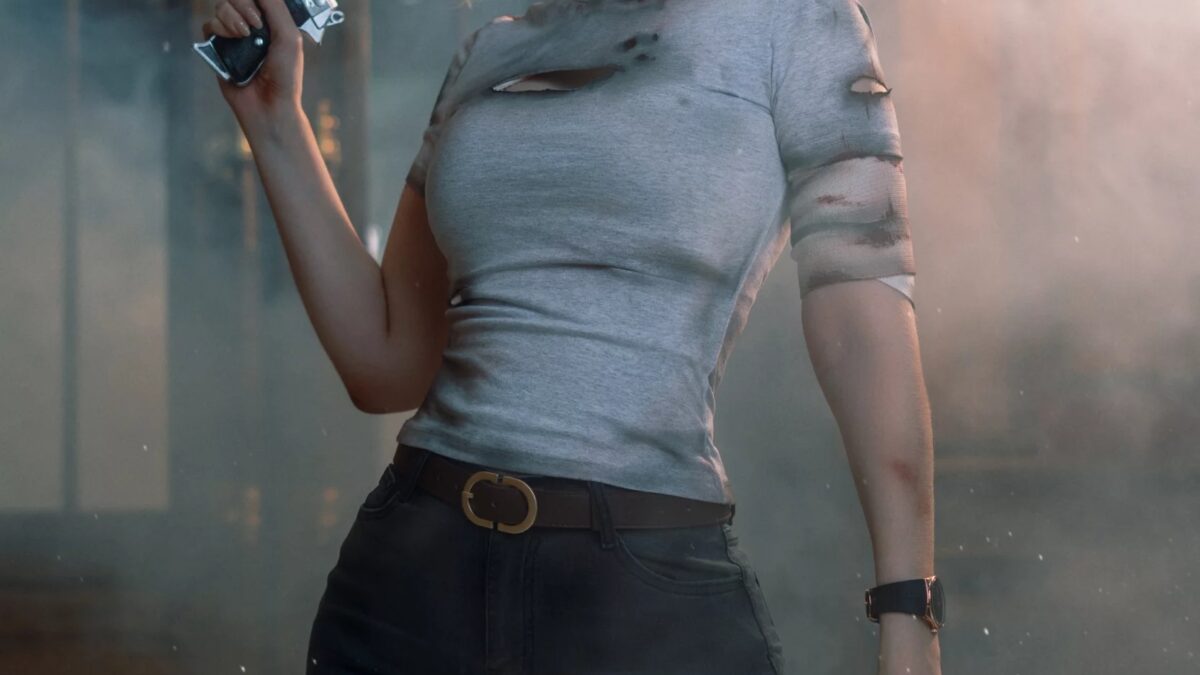 Грейс из Resident Evil Requiem с пистолетом и фонариком