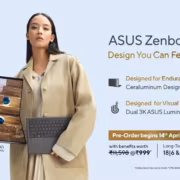 женщина держит ноутбук ASUS Zenbook и планшет