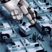 Робот рука управляет офисными рабочими местами Meta