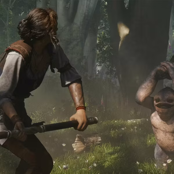 герой с топором сражается с монстрами в лесу