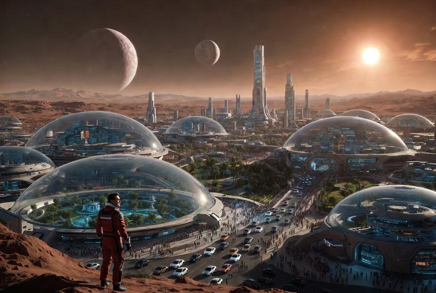 Космический город SpaceX на Марсе с куполообразными зданиями