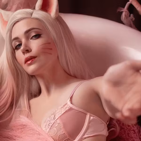 Лисица в розовом костюме косплей Ари League of Legends Lavin