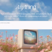 главный экран сайта Anything с цветущими цветами и техника Apple