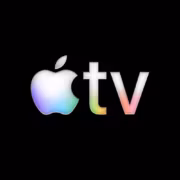 Логотип Apple TV с эффектом rainbow на черном фоне