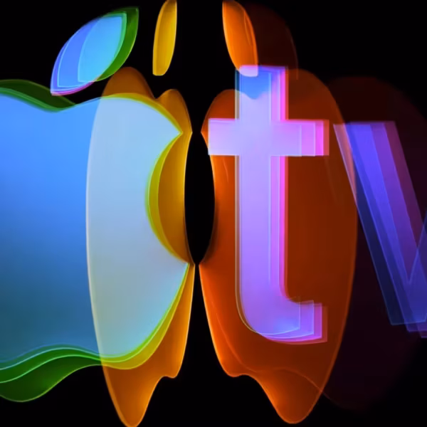 Цветной логотип Apple TV и Siri на черном фоне