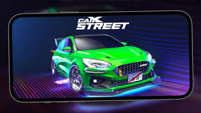 Автомобиль с зелёным цветом из CarX Street