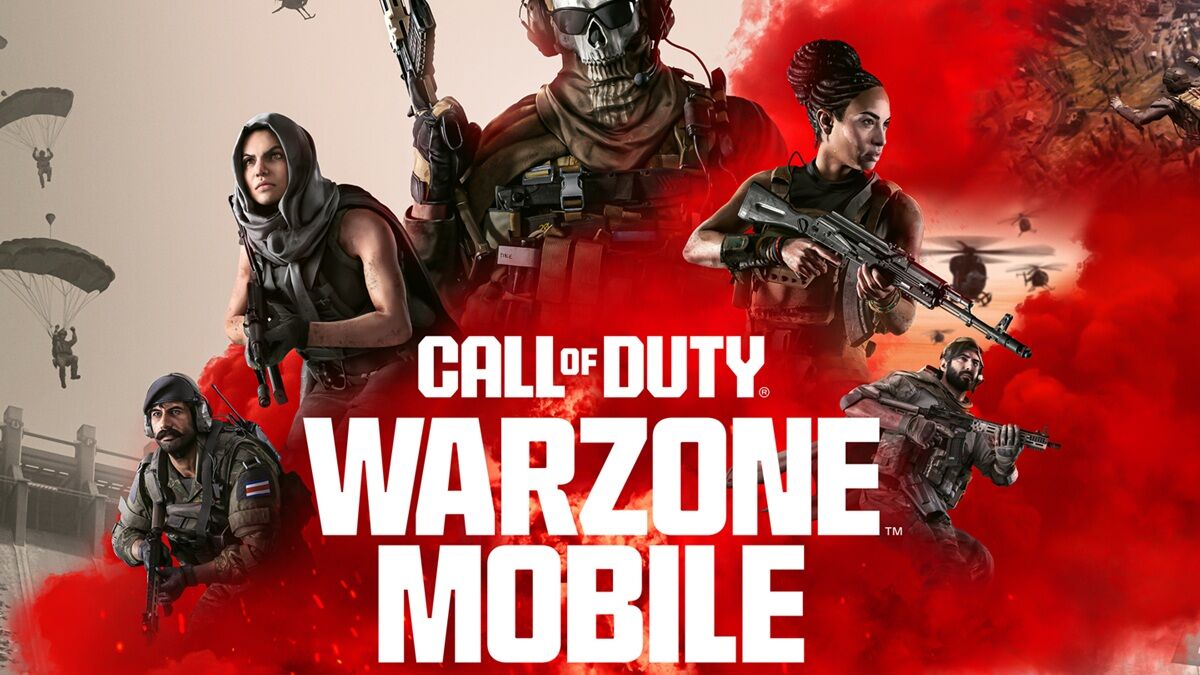Обложка игры Call of Duty Warzone Mobile с пятером вооружённых бойцов